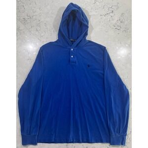 Polo Ralph Lauren Jersey Hooded Shirt Mens XL Blue Long Sleeve Classic Fit Logo